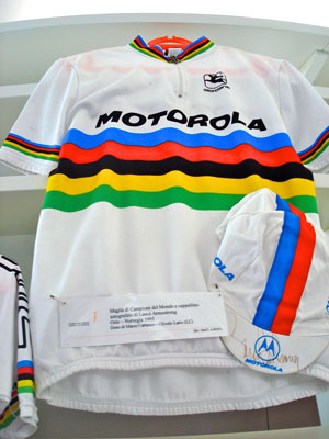 Lance Armstrong's winning cycling jersey from the 1993 World Championships in Oslo, Norway.