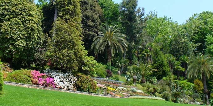 Villa Carlotta colourful flowers, palm trees, lush green