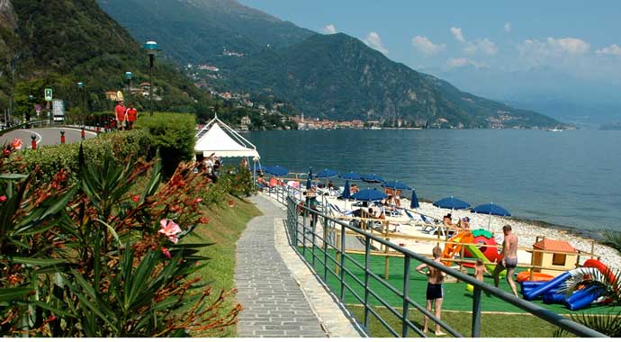 Beach on Lake Como near griante with people